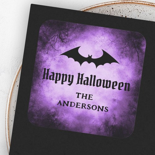 Black bat dark and purple grunge Happy Halloween sticker