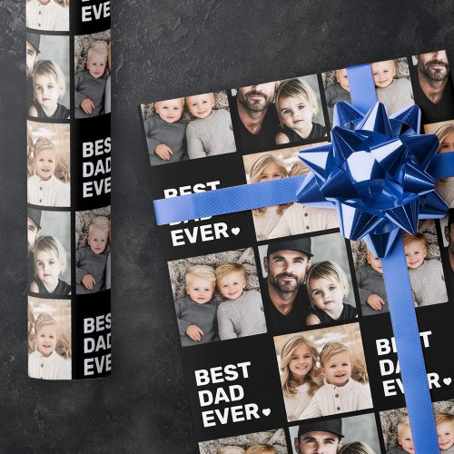 Best dad ever black custom photo wrapping paper for fathers day or new dad
