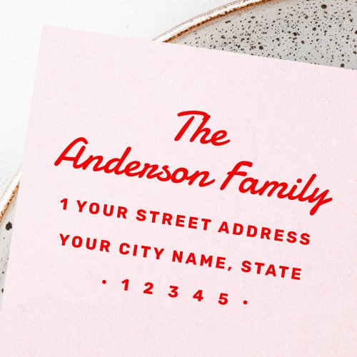 Bold retro typography return address rubber stamp
