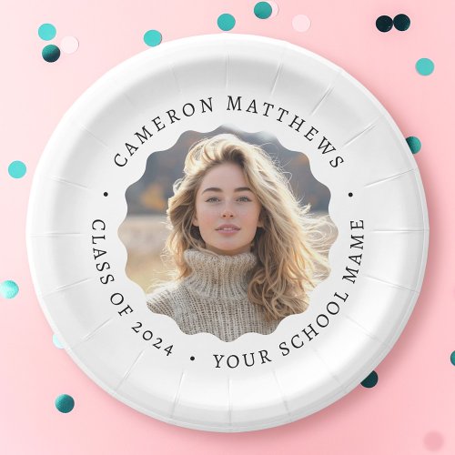 Graduate photo white wavy border graduation paper plates