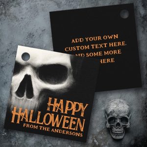 Happy Halloween creepy ghost skull black orange Favor Tags