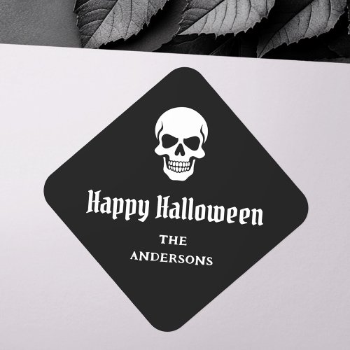 Happy Halloween sticker with spooky skull and custom name or text