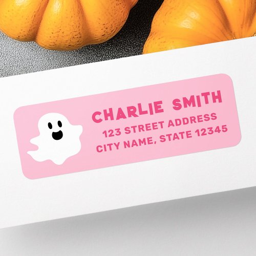 Cute happy ghost pink Halloween return address label