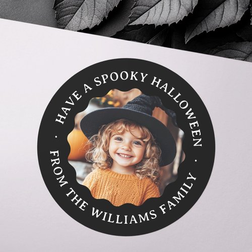 Have a spooky Halloween wavy border photo black Classic Round Sticker