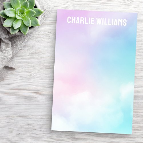 Modern pastel sky clouds post-it sticky notes with personalized name or text