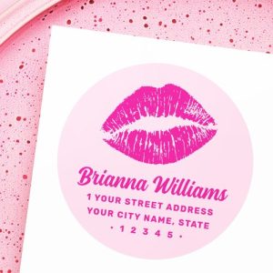 Pink lipstick mark retro return address labels