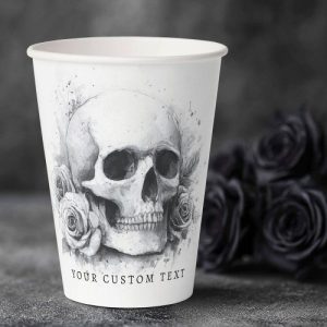 Skull with roses gothic watercolor painting Halloween paper cups