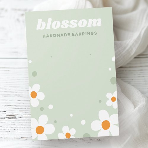 White daisy flower cute blossom retro light green earring display cards