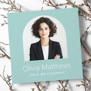 Elegant arch photo modern professional aqua blue square business card