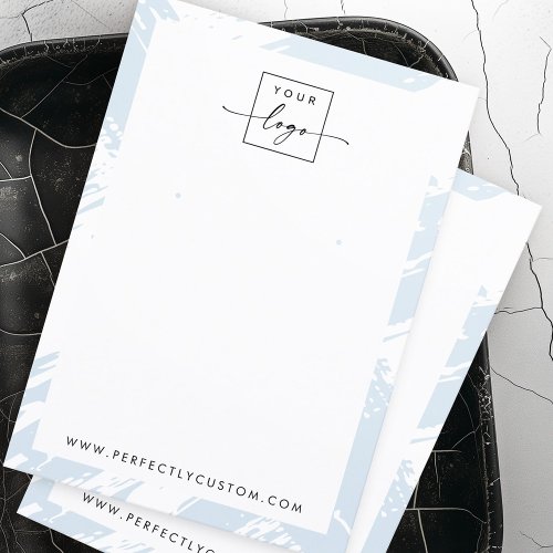 Customizable earring card with light blue brushstroke design, space for logo, website, and social media details.