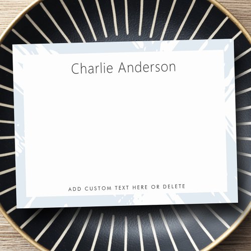 Custom sticky notes with modern blue and white brushstroke border, personalized name at the top, and optional text at the bottom. Stylish stationery for everyday organization.