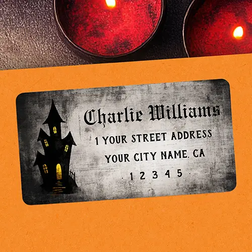 Vintage Gothic Haunted House Halloween Return Address Labels for Mail