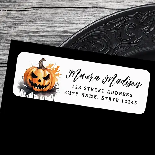 Watercolor Pumpkin Halloween Return Address Labels for Envelope Seals